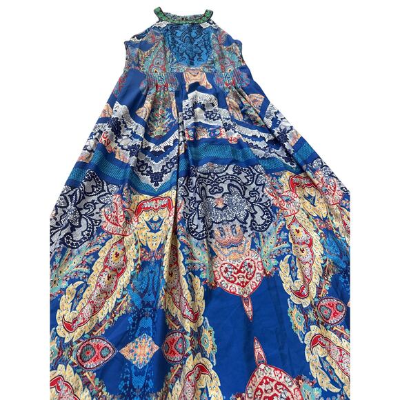 Ranna Gill Anthropologie Jewel Embellished Pleated Boteh Maxi Dress Multi Size 8 - Picture 5 of 15